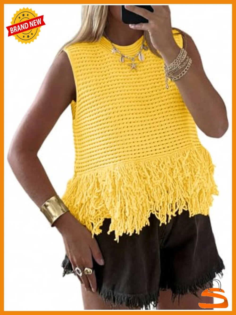 Hand-Sewn Crochet Fringe Crop Tank Vest Sleeveless Knit Boho Summer Top